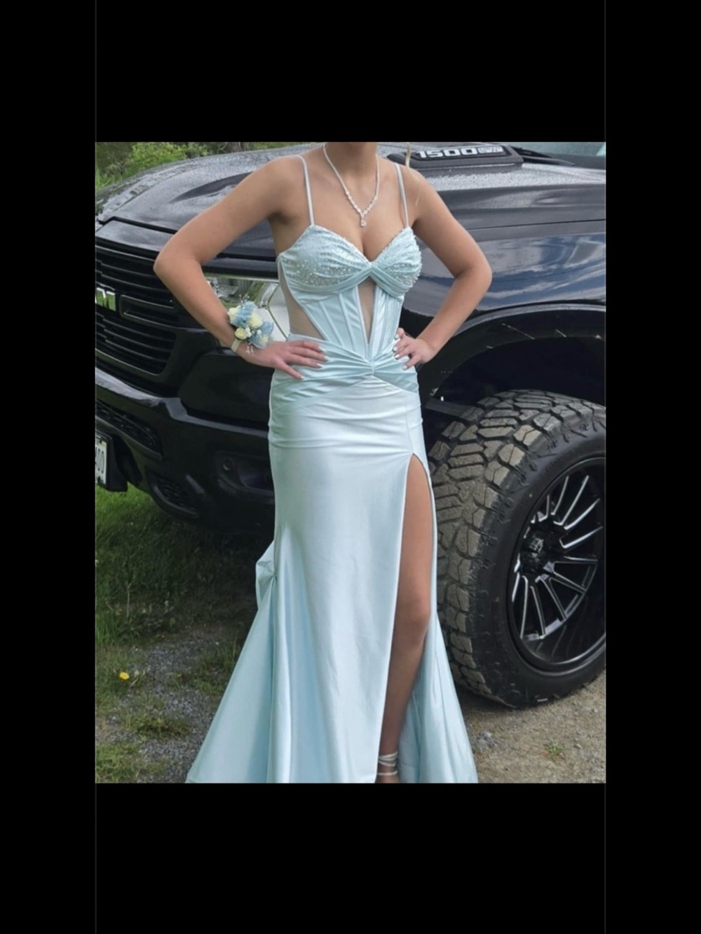 Light Blue Prom Dress with Front Slit - Picture 2 of 9